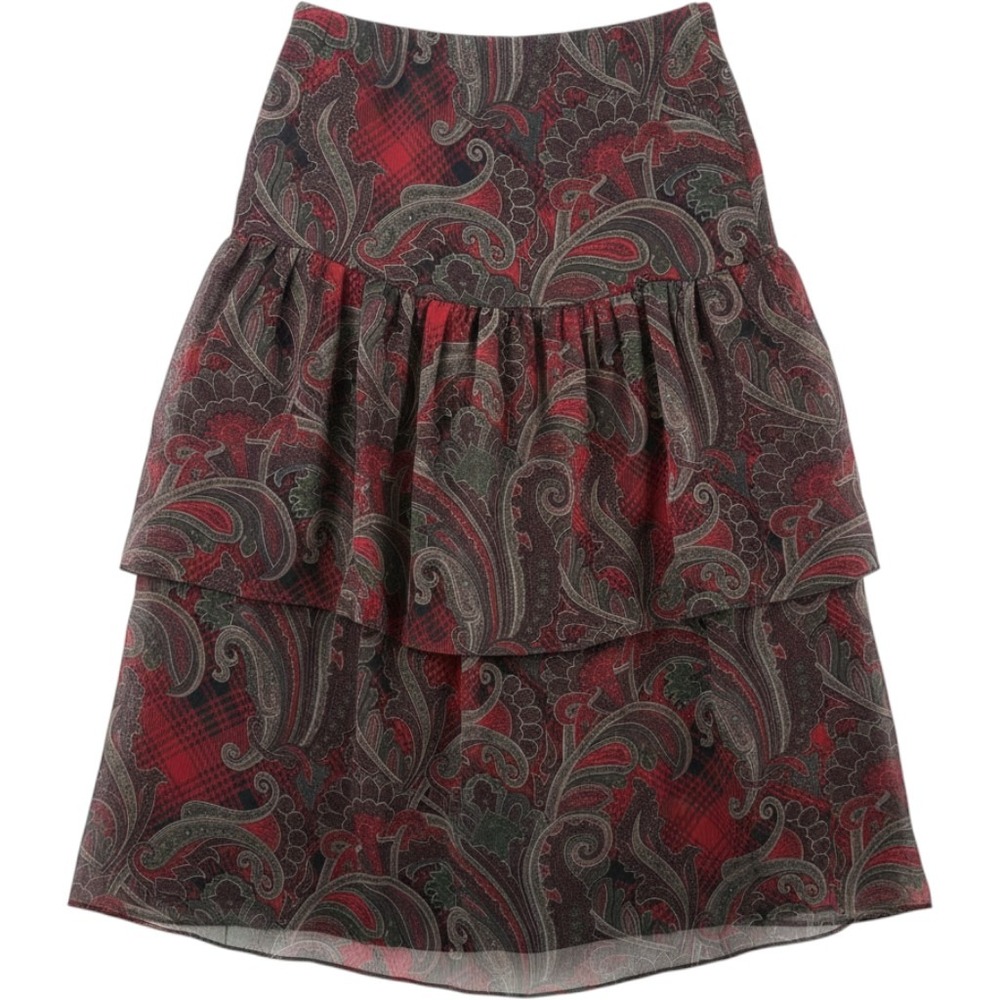 Lauren Ralph Lauren Red Paisley Plaid Tiered Midi Skirt Size 8 MSRP 138 NEW